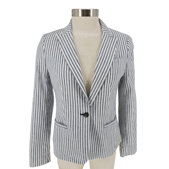 Banana Republic Jackets & Blazers - Banana Republic Classic Fit Blazer Linen Blue Stripe Long Sleeve Jacket 6